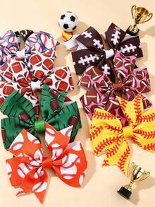 1/10/20 Girls World Cup Sports Theme Hair Clips - Polyester Bow Hair Clips With Soccer, Volleyball And Other Patterns - Suitable For Parties, School - Multicolor - View 3