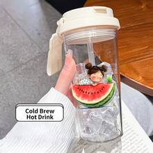 1個/5個 500ml 可愛西瓜女孩印花便攜杯，附吸管與提繩的塑膠水瓶，防漏杯，日系可愛夏季圖案，適合冰咖啡、冷萃咖啡與日常夏季飲品，好朋友生日禮物，西瓜愛好者 - 多色-小人西瓜 - 查看 2