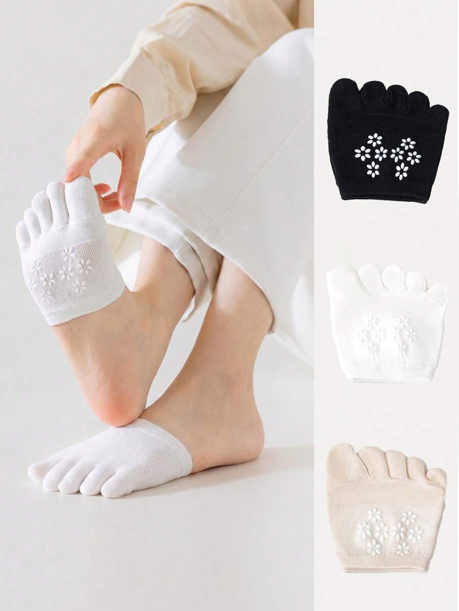 1 Pair Women's Two-Toe Half Socks, Invisible Front Foot Lining Socks, Non-Slip Breathable Shoe Insoles, Breathable Wear-Resistant Invisible Socks, Suitable For Flip-Flops, Sandals And High Heels - Multicolor - View 1