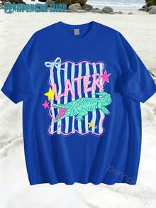 Women's Later Gator Funny Pun Cute Crocodile Casual Oversized Graphic Tee, Last Day Of School, 4th Of July, Vacation, Summer Tops, Teacher Outfits - 摩卡棕 - 查看 2