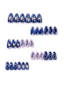 10 Peças Unhas Postiças Premium Estilo Francês Formato Amêndoa Médio-Longo 3D Olho de Gato com Folha de Ouro, Adequadas para Festa de Mulheres, Baile de Formatura, Uso Casual Diário, Removíveis e Reutilizáveis, Suprimentos de Arte de Unhas - Multicolorido - Visão 3
