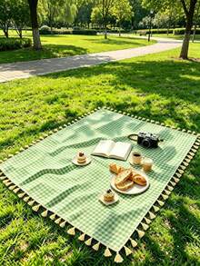 1 Minimalist Pendant-Style Picnic Mat, Quick-Drying, Lightweight, And Absorbent Beach Towel, Fine Checkered Fringed Picnic Mat, Essential Gift For Beach Vacations And Outdoor Camping, Beach Accessories - A - View 9