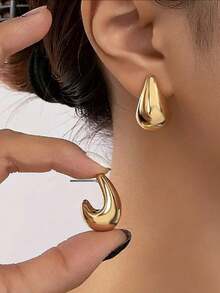 1 Pair Fashionable Exquisite Teardrop Stud Earrings, Light Luxury Personalized Suitable For Women Daily Wear - Yellow Gold - View 3
