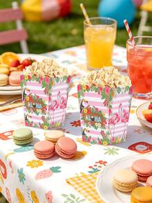 10pcs/20pcs/30pcs Cajas de palomitas de maíz de papel Aloha hawaiano rosa, contenedores de aperitivos con diseño tropical de flamenco, tucán, flores y rayas, parte superior 3.14in parte inferior 2.36in altura 4.3in Cajas de recuerdos para fiesta Luau, verano, playa, piscina, fiesta de cumpleaños tropical, suministros para barbacoa - Multicolor - Ver 6