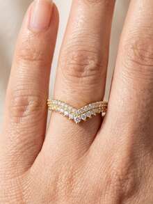 1 pieza Anillo de mujer minimalista en forma de V de cobre tono dorado, adecuado para atuendos diarios, baile de graduación, fiesta, reunión y cita - Dorado - Ver 1