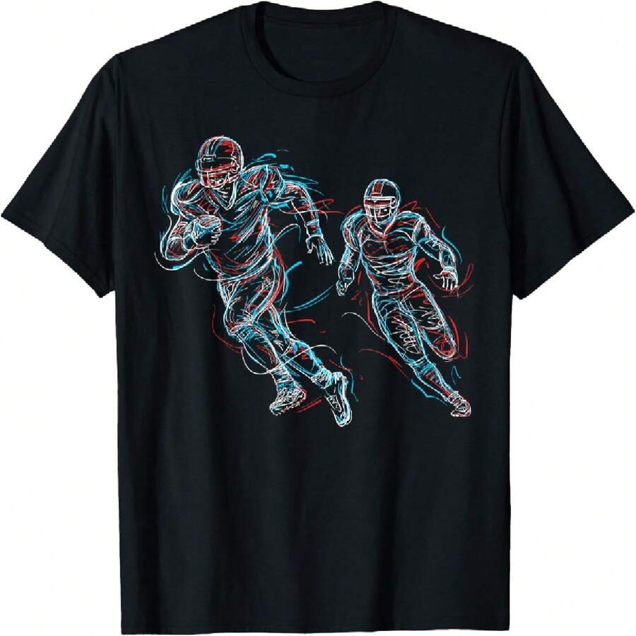 Abstract Art Football Player Running T-Shirt - Black - View 1