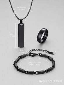3pcs/Set Minimalist Men's Stainless Steel Jewelry Set, Hip Hop Fashion Necklace, Bracelet, Ring, Black, Silver, Gold, Suitable For Daily Wear, Vintage, Gift For Friends - 1676-set - View 5