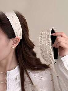 1PC Women's Floral Lace Headband White Black Hair Hoop Sweet Cute Bohemian Style Atmosphere Fashion Hair Accessory Hairband - 1 PC Lace Headband - View 3