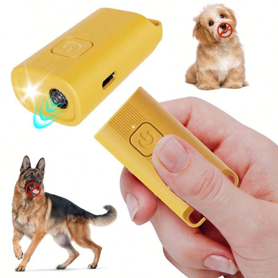 Mini Repelente Ultrasónico para Perros, Dispositivo Portátil Recargable Anti-Ladridos, Equipo de Entrenamiento Anti-Ladridos para Perros con Indicador LED - Amarillo - Ver 1