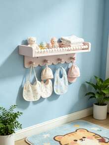 12//3pcs Wavy Edge Wooden Floating Shelves With Beaded Hanging Rod And 4 Hooks, Baby Room Wall Storage Rack, Suitable For Bibs, Hats And Decorations - Multicolor - View 5