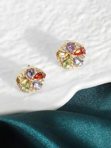 1 pieza Pendientes pequeños exquisitos elegantes estilo Mori geométricos coloridos - Multicolor - Ver 5