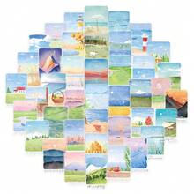 50 Peças Autocolantes de Paisagem e Cenário em Aguarela para Decoração de Diário e Scrapbook Lukesen Material Escolar - 50 unidades - Ver 6
