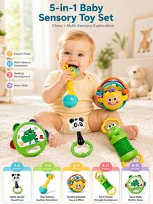 Infant Rattle Sets, Meeting The Needs Of Children At Different Stages, Baby Grip Hand Rattle, Easy To Hold Sensory Teether, Baby Early Education Educational Musical Toy, Newborn Full Moon Gift, Suitable For 1-12 Months Boys And Girls - Multicolor - View 7