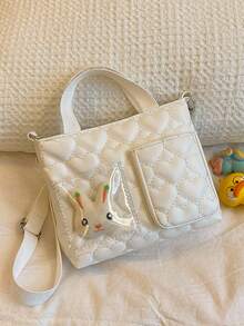 Korean Style Cute Cartoon Rabbit PU Leather Shoulder Bag, Sweet Heart Design Handbag, Teen Crossbody Bag, New Embroidered Bag - A - View 6