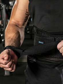 1 Pair R Anti-Slip Wear-Resistant Weightlifting Wrist Wraps, Wrap-Around Design Wrist Support Protection Sleeve, Suitable For Deadlift, Dumbbell, Barbell Strength Training Gym Fitness - Black - View 6