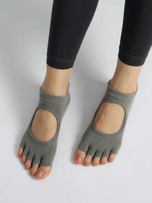 Calcetines de yoga cómodos, de punta abierta, descalzos y antideslizantes para protección en deportes interiores - Gris - Ver 3
