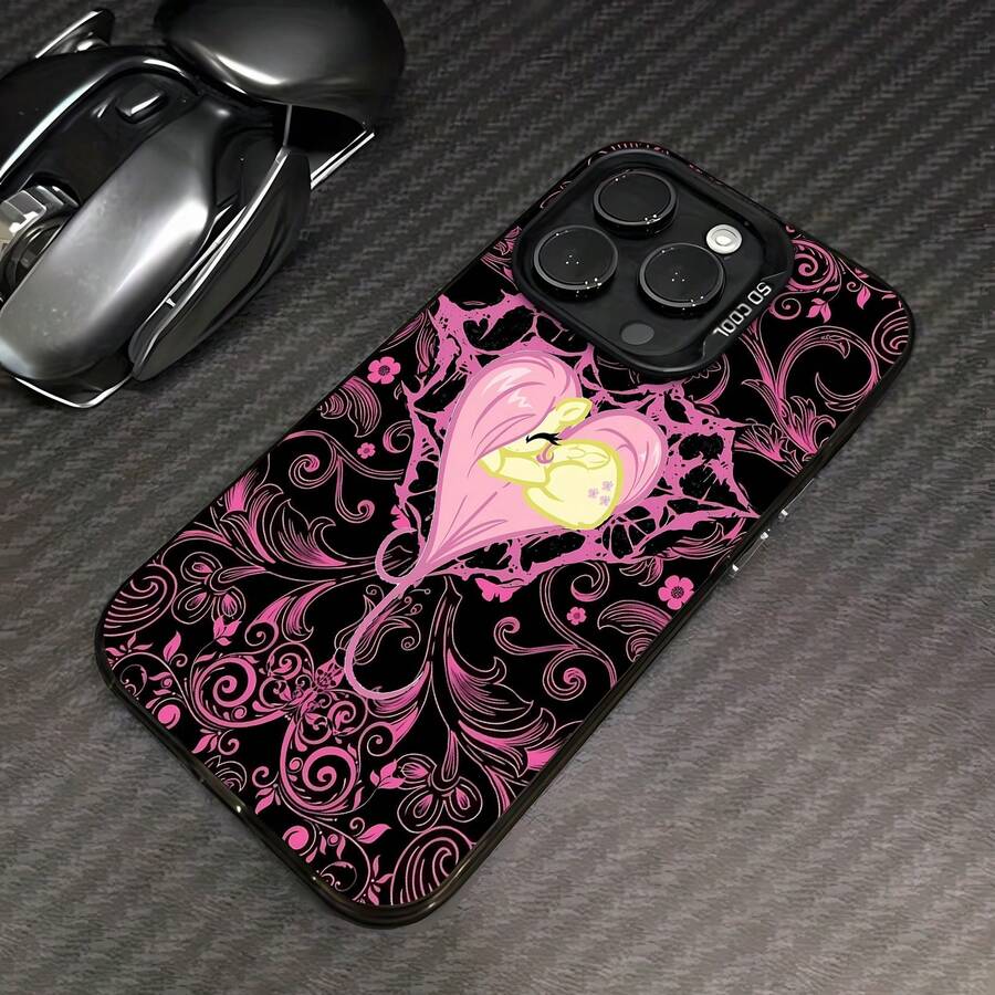 Tema floral de corazones rosas y amarillos Fluttershyfunda de teléfono Fundas compatibles con ,Apple,VIVO,OPPO,,, y Honor.Fabricadas en silicona TPU,ofrecen protección contra golpes y caídas. - Negro - Ver 1