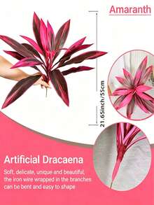 1 Bunch Purple Artificial Boston Fern, Dracaena Plant,18 Leaves Faux Purple-Red Ti Leaf, Tropical Fake Plant For Wedding, Party & Home Decor, Ideal For Christmas & Valentine's Day, No Pot Included - Red Violet - View 3