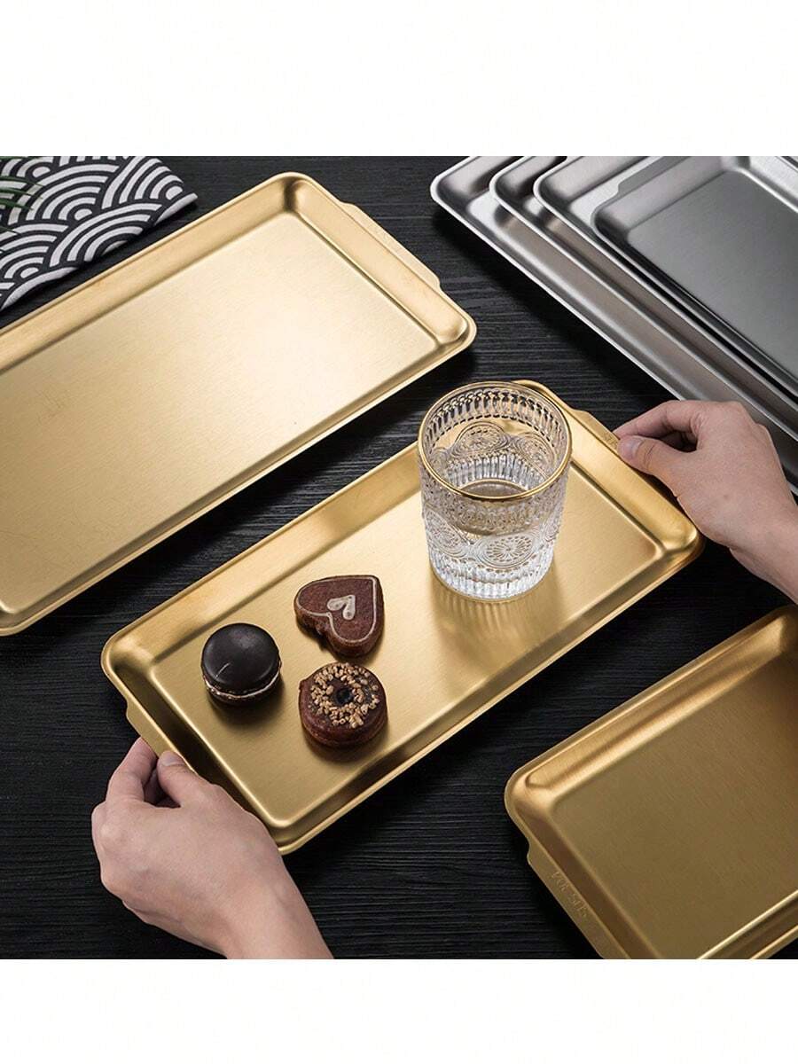 1 Stück rechteckiges Grilltablett aus Edelstahl, goldene Grillplatte, Serviertablett, Backform, Speiseplatte, Partyplatte, Dessertteller, Kuchenständer, Obstteller, Snackteller, Küchenzubehör, geeignet für Zuhause, Küche und Weihnachtsgeschenke