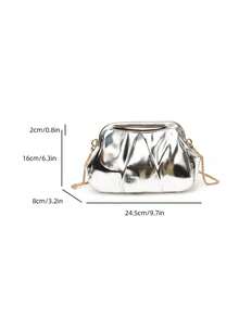 Fashionable Patent Leather Silver Elegant Metal Chain Texture Women's Handbag With Clasp Closure - Silver - View 9