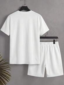 Men's Summer Crew Neck Casual T-Shirt And Casual Shorts Set - White - View 7
