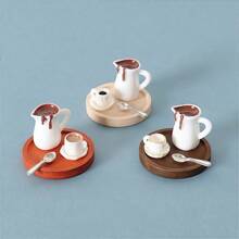 4pcs/Set Mini Coffee Pot Tray Set 1:12 Simulation Miniature Coffee Cup Spoon Model Miniature Cup Tray Doll House Kitchen Accessories Micro Scene Shooting Decoration Props, Cute Miniature Set, High-Quality Gift For Doll House Enthusiasts - Multicolor - View 4
