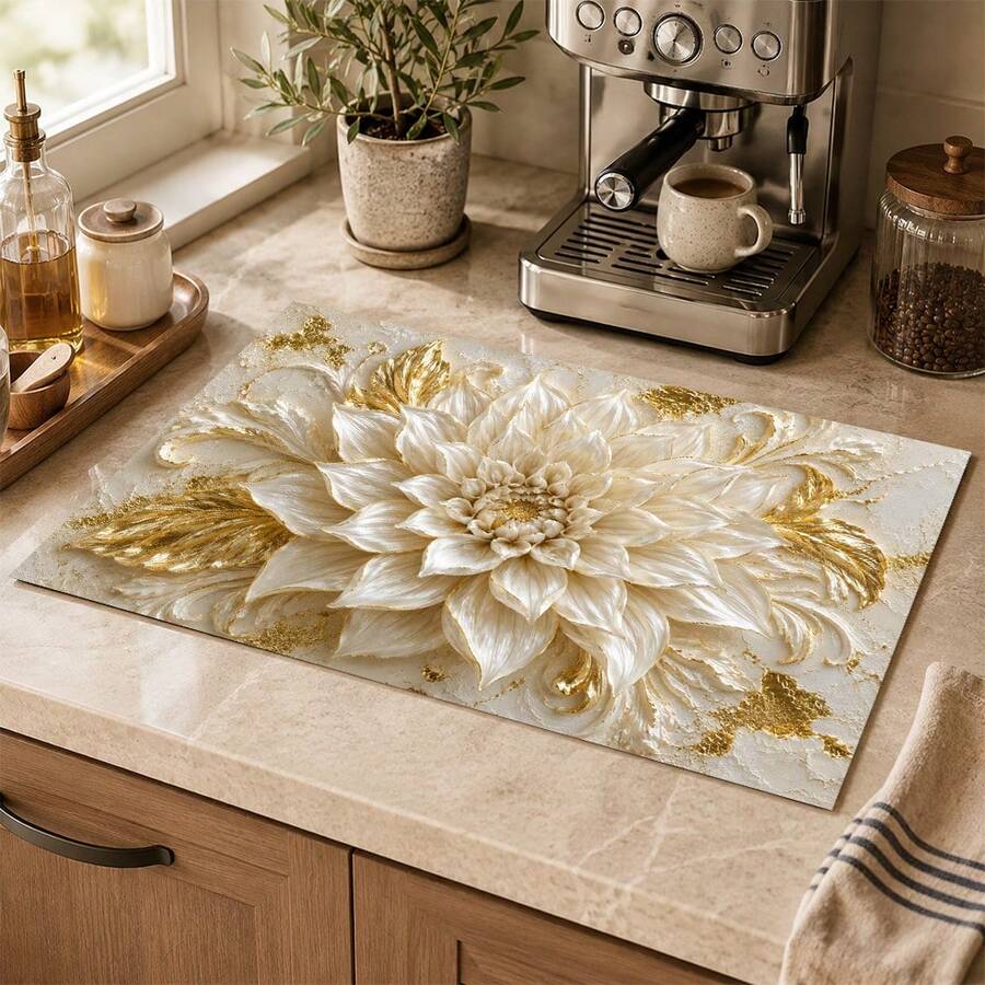 1 pieza Tapete absorbente de tierra de diatomeas, tapete absorbente antideslizante y resistente al calor, adecuado para encimera de cocina, máquina de café, vajilla, decoración de hogar, cafetería, bar, fiesta, regalo, mantel individual con patrón floral 3D - Multicolor - Ver 1