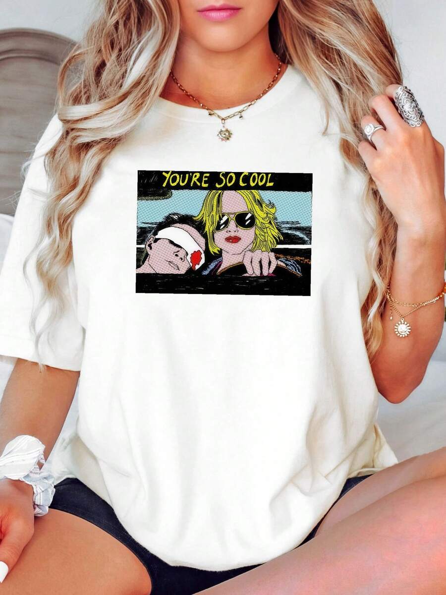 Maglietta da donna con stampa "True Romance You're So Cool", maglietta vintage da film con motivi di labbra rosse, morbida, resistente al restringimento, taglie S-3XL, regalo di compleanno per gli amanti del cinema, ispirata al vintage, stile anni '90 - Bianco - Visualizzare 1