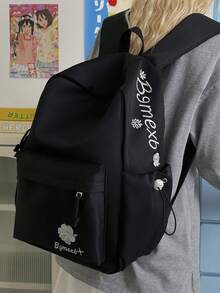 極簡字母刺繡後背包，適合青少年男女，書包，多功能校園日常使用包，開學季吸睛款式 - 多色 - 查看 2
