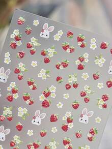 1 pieza Pegatina 5D en relieve, estilo primaveral europeo y americano con fresa, flor y lazo, calcomanía de arte de uñas, pegatinas para uñas - Multicolor - Ver 3