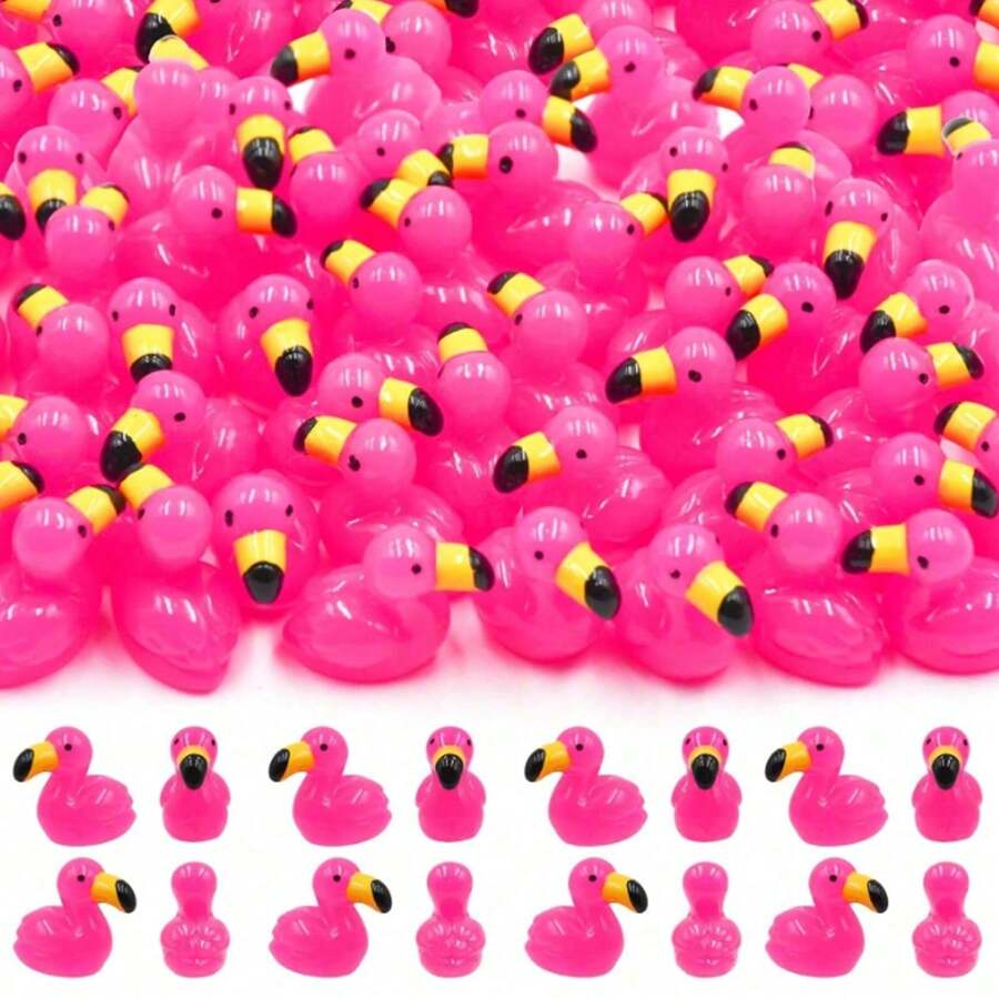 Resin Flamingo And Duck Figurines, Cute Flamingo Decor, Suitable For Cake Decoration, Garden Dollhouse, Landscape, Aquarium, DIY Crafts - Red - View 1
