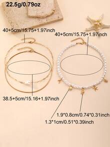 3piezas/Set Collar con Colgante de Estrellas de Mar, Conchas y Peces Estilo Bohemio Oceánico, Accesorio Diario para Adolescentes en Vacaciones - Multicolor - Ver 4