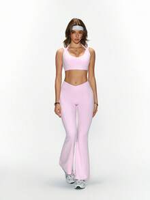 FWH Sexy Hot Girl Style Yoga OOTD, Backless Sports Bra + High Waist Flare Pants Women's Fashion Yoga 2 Pieces Set Pink - Pink - View 4