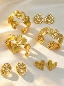 6/9pcs Set. Premium Stainless Steel Women's Jewelry Set, Exquisite Elegant Bracelet And Earring Set, Including Heart And Swirl Line Shaped Earrings, As Well As Heart And Swirl Shaped Bracelets, Multiple Styles, Hypoallergenic Earring Set, Versatile And Elegant, Perfect Gift Choice For Female Friends On Holidays. - Jewelry Set - View 5