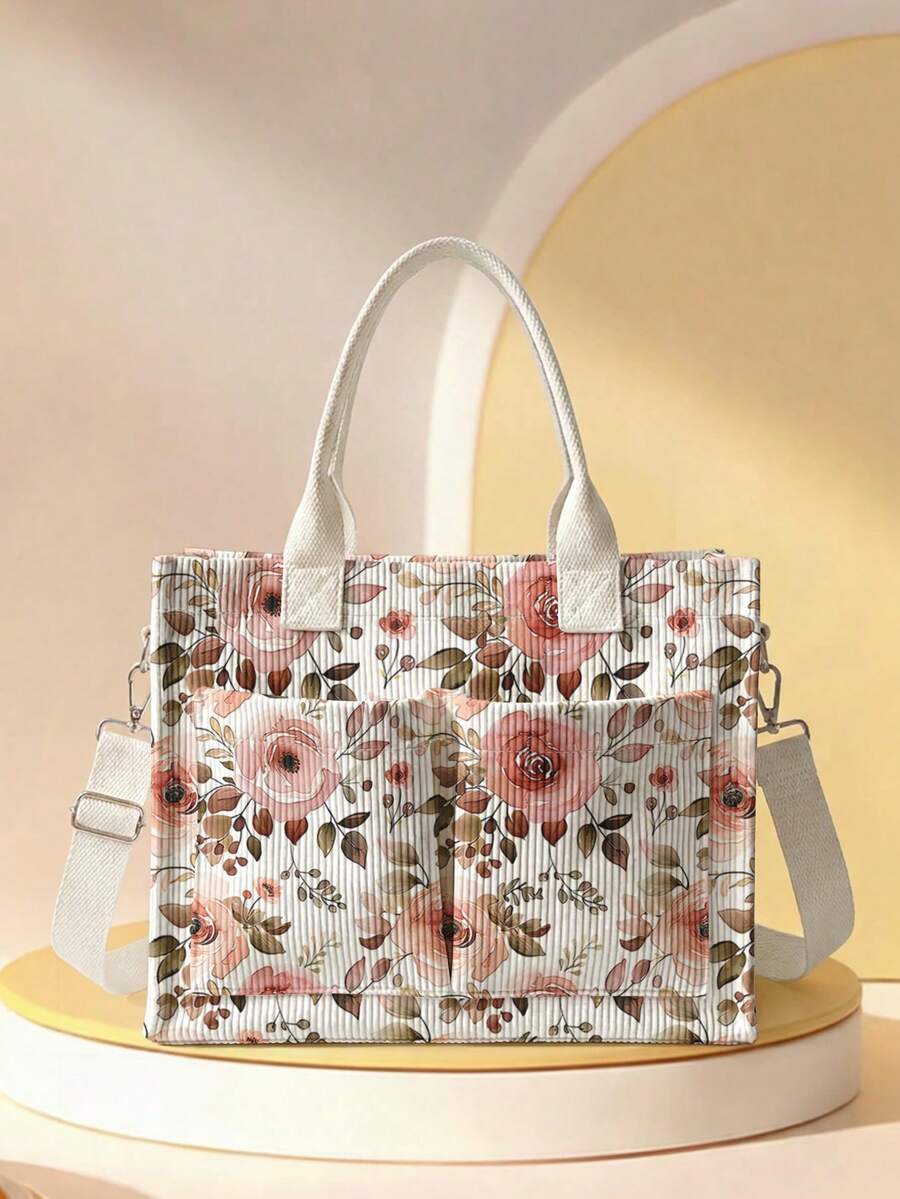 1pc Children's Tote Bag, Multi-Scenario Universal, Extra Large Capacity, Ultra-Lightweight & Portable, Versatile & Practical, Floral Print Large Capacity Crossbody Mommy Bag, Multi-Pocket Detachable Shoulder Strap, 2026 New Daily Handbag - Multicolor - View 1