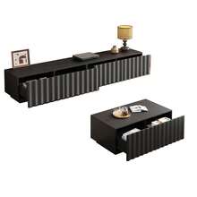 Living Room Set With Wavy Design, TV Unit + Coffee Table, Modern Storage Set, Sturdy And Practical. - Black - View 6