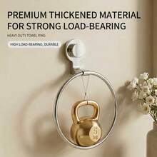1pc Vacuum Suction Cup Towel Ring, No-Drill Installation, Bathroom Towel Rack, Wall-Mounted Towel Rack, Handheld Towel Rack, Bathroom Accessory, 304 Stainless Steel Ring, Removable And Reusable - Silver - View 7
