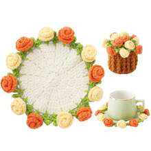 2件手工鉤編鬱金香花束杯墊，附花籃鬱金香花束杯墊，隔熱墊，桌面裝飾，節日禮物，獨特創意，適合居家裝飾和情人節裝飾 - 彩色 - 查看 10
