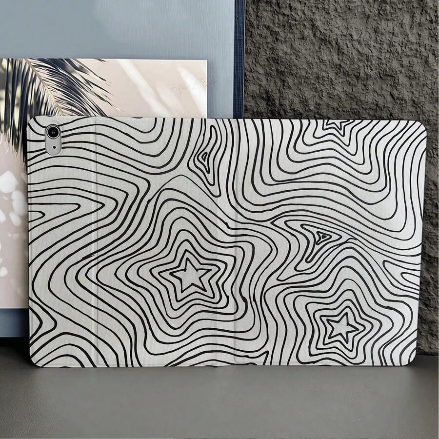 1件黑白抽象漩渦印花平板保護殼,附筆槽,相容 iPad 10代 Smart Case/Air 13(M3 2025)/Air 11/11(A16 2025),相容 Oppo Pad、Matepad、Pad、Honor Pad、Xiaoxin Pad - 彩色 - 查看 1