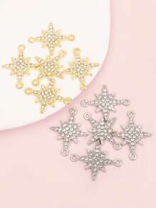 10pcs Light Luxury Rhinestone Inlay Shiny Eight-Pointed Star Connectors Fashion Necklace Bracelet Earrings Keychain DIY Double Rings Starburst Pendant - Eight-pointed Star - View 8