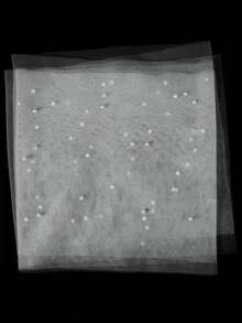 Voile long en tulle avec nœud et perles, accessoire de tête ruban de mariée multifonction, écharpe de cou de mariage pour la mariée, séance photo d'élopement - Blanc - Voir 7