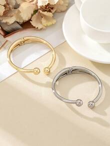 1pc Fashion Classic Minimalist Double Bead Open Bangle Bracelet, Elegant Spring Bracelet Suitable For Women's Daily, Party, Travel Wear - Bracelet - View 6