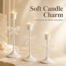 3pcs/6pcs Romantic White Candle Holders, Bow-Knot Conical Candle Holders, Elegant Stand Decoration For Dining Table Centerpiece, Suitable For Dining Table Party Decoration, Home Gathering Tabletop Decoration, Wedding Venue Decoration And More (Candles Not Included) - Multicolor - View 2