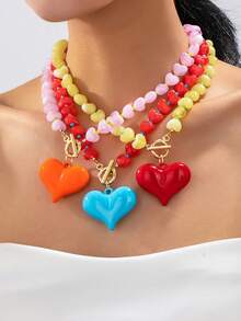 1件亚克力心形吊坠项链，适合女性日常和派对装扮 - 愛心 - 查看 11