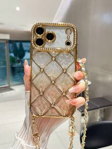 1pc Rhinestone Sequin Leather Chain Studded Air Cushion Electroplated Gold TPU Shockproof Phone Case Compatible With IPhone - Multicolor - View 7