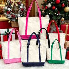 1/4/8pcs 17.7x12.6x5.9inch Large Capacity Natural Color Contrast Color Canvas Multi-Piece Set, Wedding Bachelorette Party SPA Gift Tote Bag, Travel Storage Bag, Shopping Bag, Mommy Bag, Beach Bag, Suitable For Wedding Theme Party, DIY Personalized Painting Embroidery Heat Transfer Tote Bag, Bright Color With Front Phone Fashion Glasses Pocket Large Shoulder Bag - View 6