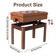 Height Adjustable Faux Leather Piano Stool With Storage - Marrón - Ver 2