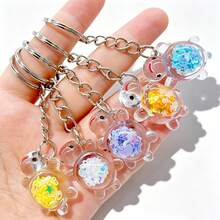 Multi-Color Glow-In-The-Dark Sequin Little Turtle Keychain Ring, Cute Cartoon Acrylic Pendant, Couple & Student Bag Accessory, Small Gift, Car Key Fob Accessory, Random Style - Multicolor - View 4