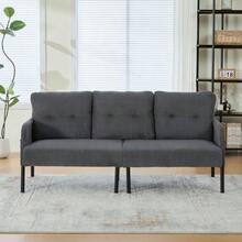 Three-Seater Sofa In Corduroy, Upholstered In A Soft And Comfortable Fabric, With A High Back And Practical Side Pockets. Sturdy Metal Legs And Solid Construction. Suitable For Living Rooms, Bedrooms, Or Offices. - Grey - View 7