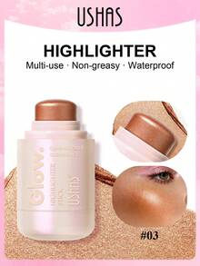 USHAS Shiny Glowing Highlighter Stick, Highlighter Pen Tahan Lama, Illuminator Wajah Tahan Air dan Tidak Menggumpal, Cocok untuk Tulang Pipi, Hidung, dan Bibir Atas, Stik Makeup Krim Portabel, Cocok untuk Makeup Sehari-hari, Pesta, Perjalanan, Cocok untuk Semua Warna Kulit - #03 Kilauan Perunggu - View 10
